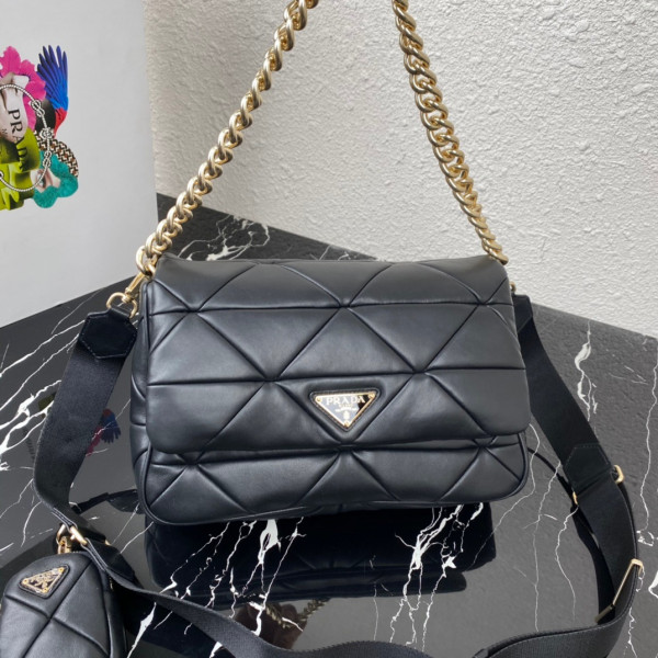 Pra*a system nappa leather patchwork bag