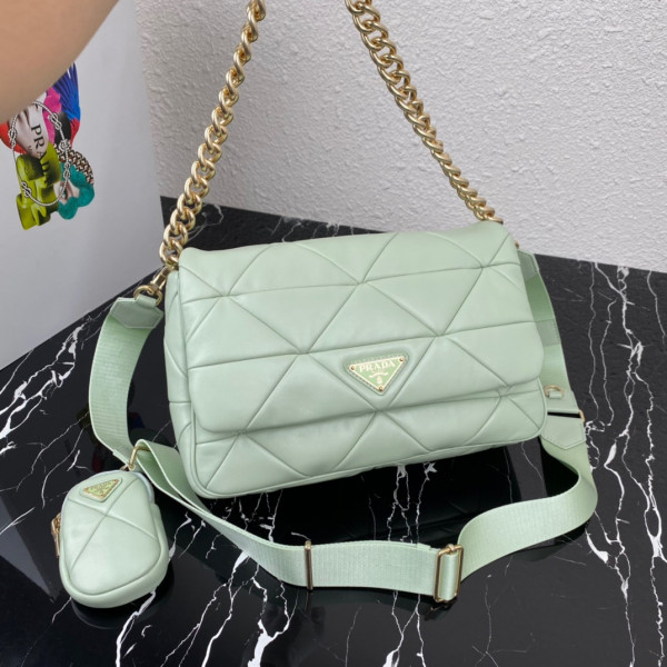Pra*a system nappa leather patchwork bag