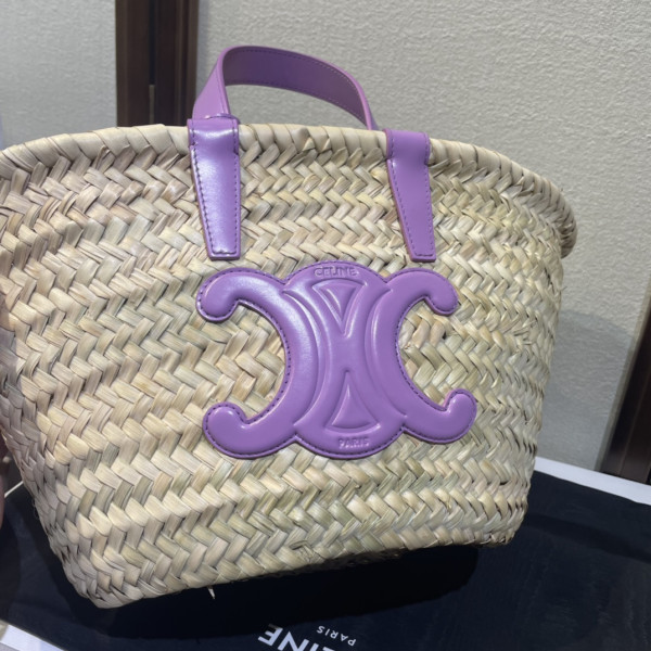 CELIN* TRIOMPHE CELIN* CLASSIC PANIER IN PALM LEAVES AND CALFSKIN
