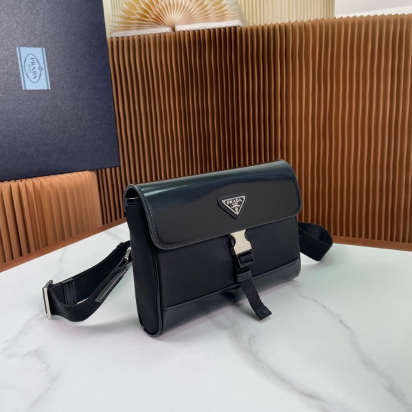 Pra*a re-nylon and leather shoulder bag