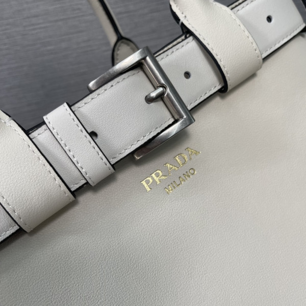 Pra*a buckle large leather handbag with belt-32*23*11cm