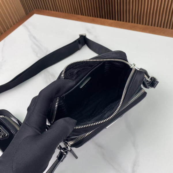 Pra*a re-nylon and brushed leather shoulder bag