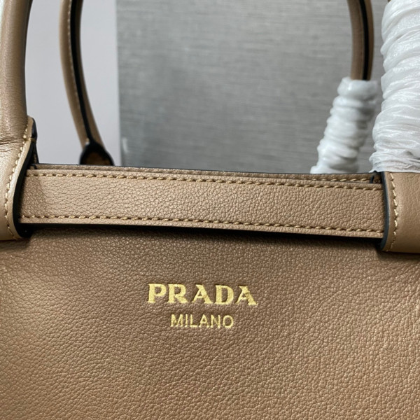 Pra*a buckle leather handbag with double belt-35*25*14cm
