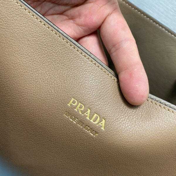 Pra*a buckle leather handbag with double belt-35*25*14cm